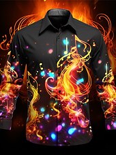 abordables Modèle 3D-Homme Notes de Musique Chemise Chemise Boutonnée manche longue Artistique Tenue quotidienne Sortir Automne &amp; Hiver Col Rabattu Imprimé Boutonné Jaune Rouge Violet