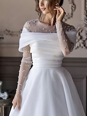 economico Abiti sposa di lusso-Abiti da sposa semplici da spiaggia Abiti da sposa formali A-Line Collo illusionista maniche lunghe lunghezza totale in tulle con perline arricciate 2025