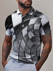 cheap Men&#039;s Geometric Polo-Men&#039;s Graphic Polo Shirts Golf Shirt Short Sleeve Polo Shirts Collared Shirts Casual Vacation Wear Rave Wear Party Outfits Buttons 3D Print Spring &amp; Summer Pink Purple Green
