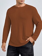 preiswerte Basic-T-Shirts-Herren Waffel-T-Shirt T Shirt Waffelstrick T-Shirt T-Shirt Langarm Rundhalsausschnitt Frühling &amp; Herbst Einfach Mode Designer Basic Strick Urlaub Straße Ausgehen Weiß Khaki Top T-Shirt für Herren