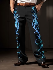 cheap Loose-Flame Business Casual Men&#039;s 3D Print Dress Pants Pants Trousers Outdoor Street Wear to work Polyester Yellow Red Blue S M L High Elasticity Pants