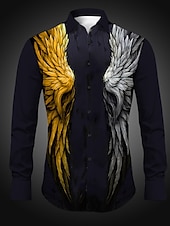 abordables chemises western pour hommes-Homme Ailes Chemise Chemise Western manche longue Abstrait Gothique Usage quotidien Sortie Printemps été Col rabattu Imprimer Bouton bas Jaune Rouge Violet