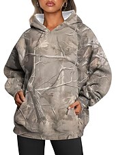 Women's Hoodie Sweatshirt Pullover Active Sportswear Graphic Casual Sports Hooded Print Front Pocket Long Sleeve Yellow Orange Brown Khaki Dark Gray Fall & Winter 13