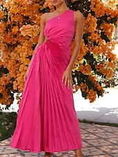 cheap Cocktail Dress-Women&#039;s Prom Dress Party Dress Cut Out Dress Pleated Drawstring One Shoulder Sleeveless Valentine&#039;s Day Wedding Guest Elegant Black Light Purple Summer Spring