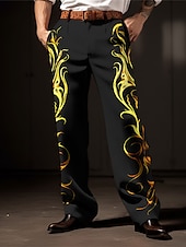 cheap Loose-Flame Business Casual Men&#039;s 3D Print Dress Pants Pants Trousers Outdoor Street Wear to work Polyester Yellow Red Blue S M L High Elasticity Pants