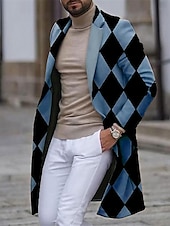 preiswerte leichter Herrenmantel-Herren Bogengimpe Wintermantel Mantel warm halten Atmungsaktiv Komfortabel Geschäftlich Arbeit Tragen Sie, um zu arbeiten Ausgehen Tasche Bedruckt Herbst Winter Ständer Langarm Weiß Blau Purpur