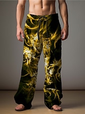 abordables Pantalons décontractés imprimés pour hommes-Flamme Abstrait Homme Impression 3D Pantalon Extérieur Usage quotidien Vêtement de rue Polyester Bleu Clair Jaune Rouge S M L Taille médiale Élasticité Pantalon