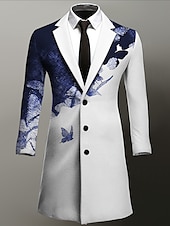 cheap Men&#039;s Print Lightweight Coats-Men&#039;s Butterfly Winter Coat Overcoat Coat Warm Breathable Comfortable Business Work Wear to work Going out Pocket Print Fall &amp; Winter Turndown Long Sleeve Black Purple Green