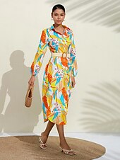 voordelige casual jurkje met print-Midi-overhemdjurk met bloemenprint en v-hals