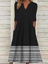 halpa Boho-mekko-Naisten Midimekko Etninen mekko Kesämekko Painatus mekko Vintage Etninen Viidakko ulko- Päivittäin Deitti Normaali Kukka Tribaali Puolihiha Halkaistu kaula Musta Kesä Kevät