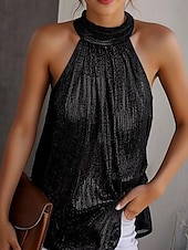 economico Top e canotte da donna-Canotta donna grande taglia top estivi camicia semplice sexy base spiaggia senza maniche scollo halter quotidiano plissettata ritagliata argento nero giallo