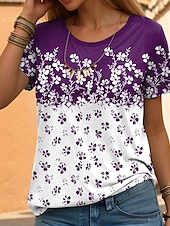 ieftine tricou floral-Pentru femei Tricou Floral Modă Manșon scurt Stil Nautic Topuri obișnuite Casual Concediu Imprimeu Galben Roșu-aprins Albastru piscină Mov Trifoi Vară
