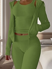 cheap Women&#039;s Sleepwear-Women&#039;s Pajamas Sets 3 Pieces Pure Color Warm Fashion Plush Home Daily Bed Flannel Warm Breathable Hoodie Long Sleeve Hoodie Pant Fall Winter Home Outfits