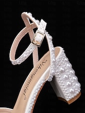 baratos Bride-Luxury Pearl Wedding Heels for Bride – Elegant Block Heel Bridal Shoes for Church &amp; Ballroom Weddings