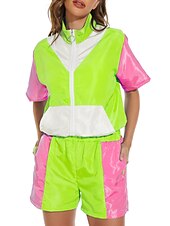 זול תלבושות-שנות ה-80 היפ הופ סגנון רחוב תלבושות ג'קט שורטים דיסקו קולור בלוק תחפושות בגדי ריקוד גברים בגדי ריקוד נשים נשף מסכות מפלגה לבוש ליום יום יומי\קז'ואל מבוגרים מעיל מכנסיים קיץ