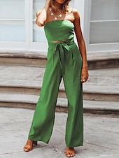 baratos macacão de férias-Mulheres Normal Macacão Roupa de rua Côr Sólida Sem Manga Sem Alças Cordões Frente Única Rua Diário Normal Branco Verde Damasco Verão