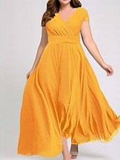 abordables Robe de cocktail-robe longue Femme Grande Taille Robe de bal Manche Courte Eté Printemps Automne - Mode Soirée Moderne Ruché Couleur monochrome Col V Vacances 2023 Noir Blanche Jaune Vert Claire Vin Rouge Bleu Vert