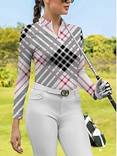 billiga Kvinnors golfkläder-Dam Vandringspolotröja Röd Långärmad Solskydd Överdelar Rutig Höst Vinter Golfkläder för damer Kläder Outfits Bär kläder