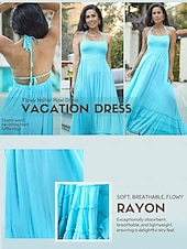 cheap Vacation Dresses-Women&#039;s Resort Maxi Dress Smocked Waist Blue Elegant Halter Neck Cami Maxi Dress Beach Cover Up