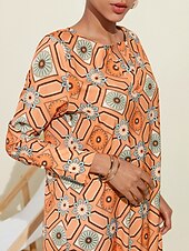 economico abito casual stampato-camicia girocollo floreale a quadri marocchini
