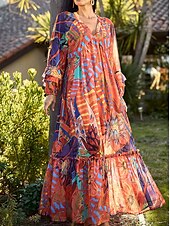 baratos vestido casual estampado-vestido maxi com estampa floral e decote em V