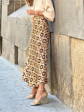 cheap Skirts-Women&#039;s Skirt A Line Swing Long Skirt Maxi High Waist Skirts Print Floral Geometric Polka Dot Street Daily Summer Fashion Casual Boho Yellow Khaki