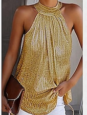 economico Top e canotte da donna-Canotta donna grande taglia top estivi camicia semplice sexy base spiaggia senza maniche scollo halter quotidiano plissettata ritagliata argento nero giallo