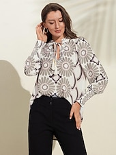 economico camicie, top e camicette-camicia con scollo a V e stampa floreale in raso