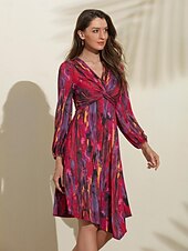 cheap Print Casual Dress-Graphic Knot Front A-Line Midi Dress
