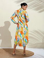voordelige casual jurkje met print-Midi-overhemdjurk met bloemenprint en v-hals