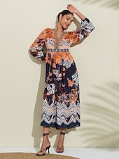 cheap Print Casual Dress-V Neck Print Maxi Wedding Guest Dress