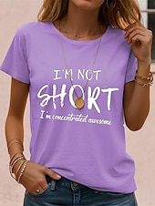 abordables T-shirt Humor &amp; Citations-T-shirt Femme Décontracté Citation Amusante Col Rond Noir Blanc À Manches Courtes Imprimé Lettre Quotidien Loisirs Hauts Confortables Taille Standard