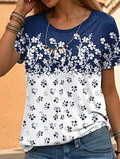 ieftine tricou floral-Pentru femei Tricou Floral Modă Manșon scurt Stil Nautic Topuri obișnuite Casual Concediu Imprimeu Galben Roșu-aprins Albastru piscină Mov Trifoi Vară