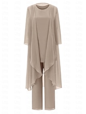voordelige Broekpakken van mama-Strand Bruiloft Jumpsuit  Pantsuit Moeder van de Bruid Elegante Plus Size Bateau Hals Vloer Lengte Chiffon Mouwloos Wrap Inbegrepen met Effen Kleur om indruk te maken 2025 gratis maat op maat