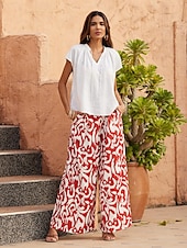 cheap Wide Leg &amp; High Waisted-Straight Full Length Casual Pants