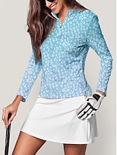 cheap Polos &amp; Quarterzips-Women&#039;s Golf Polo Shirt Black Blue Light Purple Long Sleeve Sun Protection Top Leopard Fall Winter Ladies Golf Attire Clothes Outfits Wear Apparel