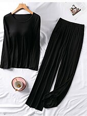 cheap Women&#039;s Loungewear-Women&#039;s Loungewear Sets Pure Color Fashion Street Going out Airport Modal Breathable Crew Neck Long Sleeve T shirt Tee Pant Chest pads Summer Spring Home Outfits