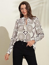 economico camicie, top e camicette-camicia con scollo a V e stampa floreale in raso