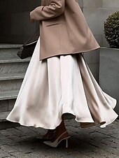 billige Chiffon skjørt-Dame الالتفاف Huske Langt skjørt Elegant Mote Maksi Høy Midje Skjørt Ensfarget Gate Daglig Svart Hvit Kakifarget Sommer Sateng