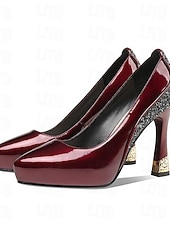 baratos Convidado do casamento-Sapatos de plataforma femininos – salto alto com bico redondo e detalhes brilhantes, ideais para convidadas de casamento, escritório e festas.