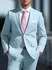 cheap Semi-Formal Suits-Men&#039;s Wedding Suits White Pink Daily Business Solid Colored Plus Size 2 Piece Single Breasted Two-buttons
