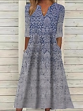 halpa Boho-mekko-Naisten Midimekko Etninen mekko Kesämekko Painatus mekko Vintage Etninen Viidakko ulko- Päivittäin Deitti Normaali Kukka Tribaali Puolihiha Halkaistu kaula Musta Kesä Kevät
