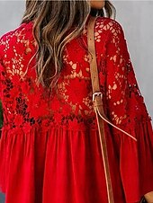 preiswerte Basic-Damenoberteile-Hemd Boho-Shirt Spitzenhemd Bluse Damen Schwarz Weiß Rosa Feste Farbe Spitze Taste Strasse Täglich Modisch V Ausschnitt S