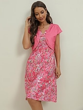 ieftine Rochii set-Pentru femei Set de rochii Rochie casual Rochie pentru invitata de nunta Rochie Tip Maieu Elegant Matur Floral Imprimeu Rochie Mini Manșon scurt În V Zilnic Dată Roz Îmbujorat Vară Primăvară Fit