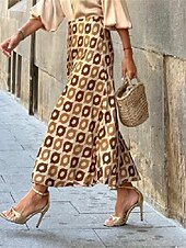 cheap Skirts-Women&#039;s Skirt A Line Swing Long Skirt Maxi High Waist Skirts Print Floral Geometric Polka Dot Street Daily Summer Fashion Casual Boho Yellow Khaki