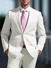 cheap Semi-Formal Suits-Men&#039;s Wedding Suits White Pink Daily Business Solid Colored Plus Size 2 Piece Single Breasted Two-buttons
