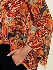 cheap Women&#039;s Graphic Tops-Chiffon Paisley Ruffle Sleeve Blouse