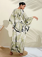 abordables robe décontractée imprimée-Robe longue en satin à fleurs, col en V, robe caftan