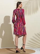 cheap Print Casual Dress-Graphic Knot Front A-Line Midi Dress