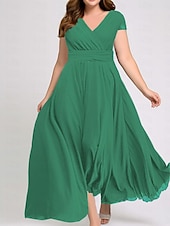 abordables Robe de cocktail-robe longue Femme Grande Taille Robe de bal Manche Courte Eté Printemps Automne - Mode Soirée Moderne Ruché Couleur monochrome Col V Vacances 2023 Noir Blanche Jaune Vert Claire Vin Rouge Bleu Vert
